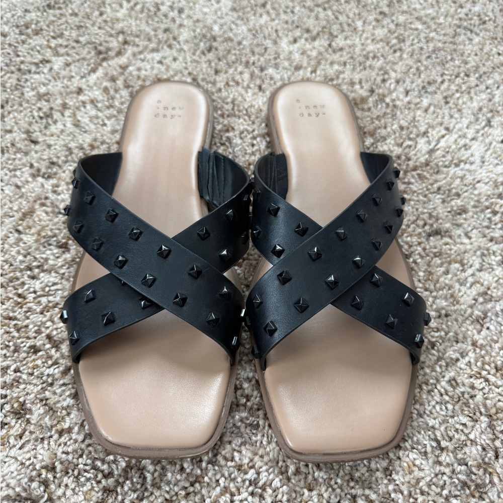 Black Studded Slide Sandals